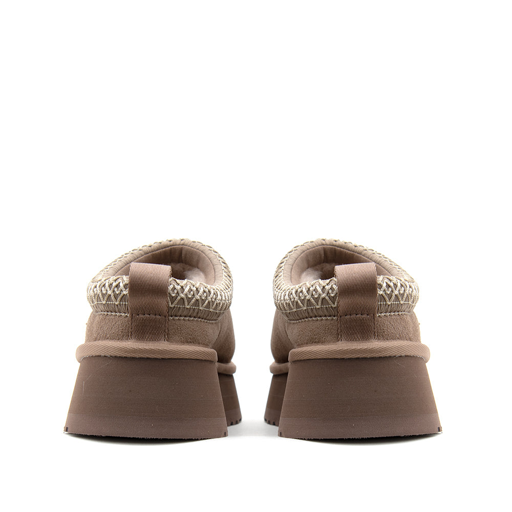 Ugg AustraliaTazz II Κλειστές Δερμάτινες Γυναικείες Παντόφλες Μπεζ / Πούρο Regular Fit