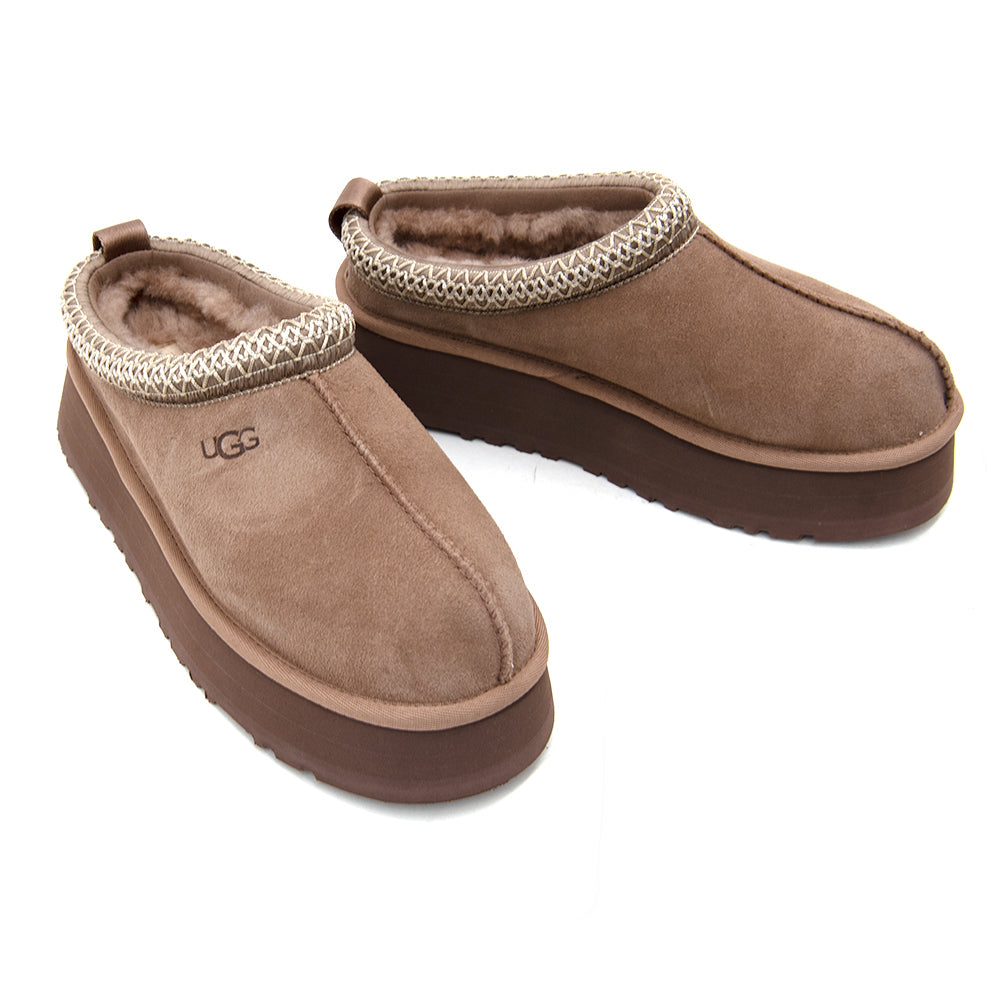 Ugg AustraliaTazz II Κλειστές Δερμάτινες Γυναικείες Παντόφλες Μπεζ / Πούρο Regular Fit